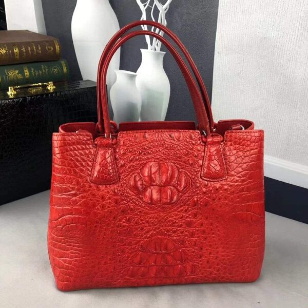 Women Crocodile Leather Top Handle Shoulder Tote Bag - Image 4