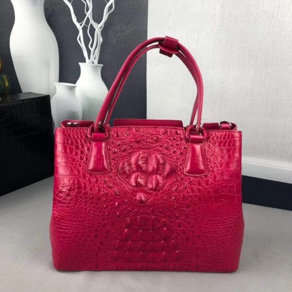 Women Crocodile Leather Top Handle Shoulder Tote Bag - Image 5