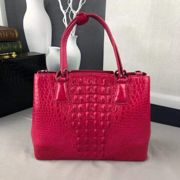 Women Crocodile Leather Top Handle Shoulder Tote Bag - Image 6