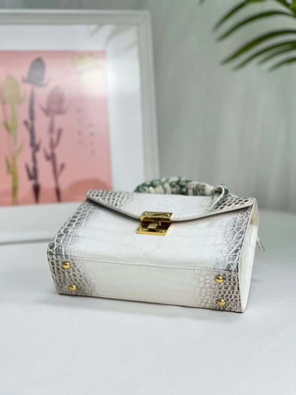 Women Mini Himalaya White Crocodile Leather Top Handle Bag - Image 5