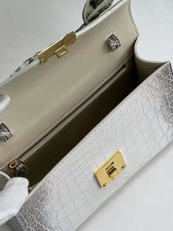 Women Mini Himalaya White Crocodile Leather Top Handle Bag - Image 6