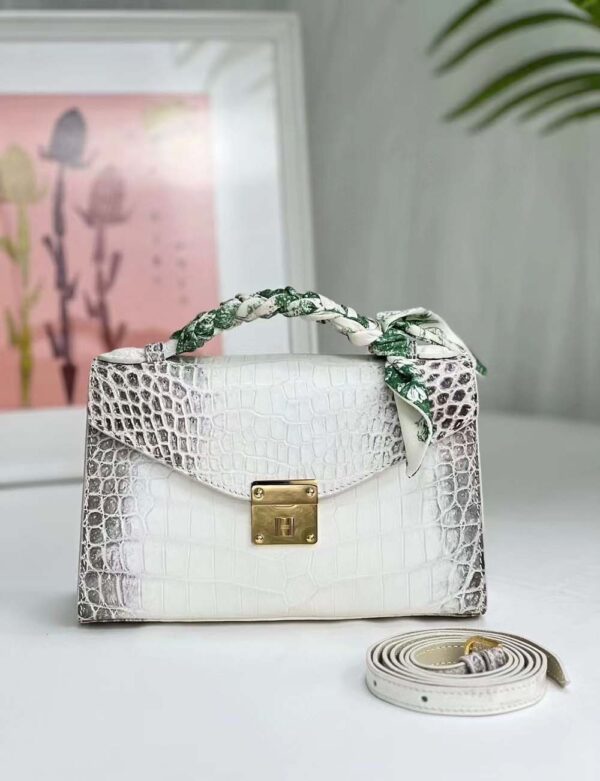 Women Mini Himalaya White Crocodile Leather Top Handle Bag - Image 2