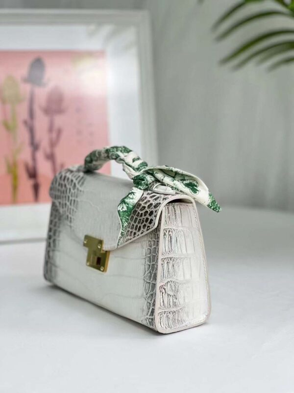 Women Mini Himalaya White Crocodile Leather Top Handle Bag - Image 3