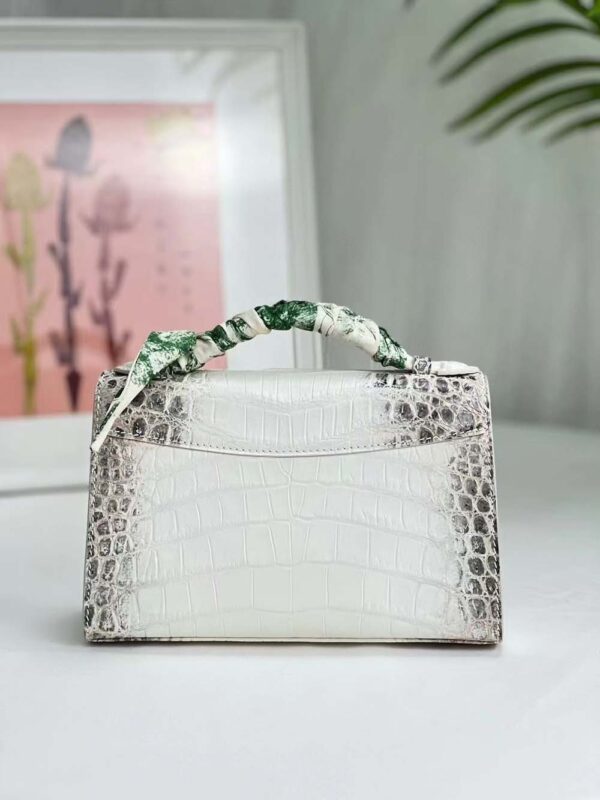 Women Mini Himalaya White Crocodile Leather Top Handle Bag - Image 4