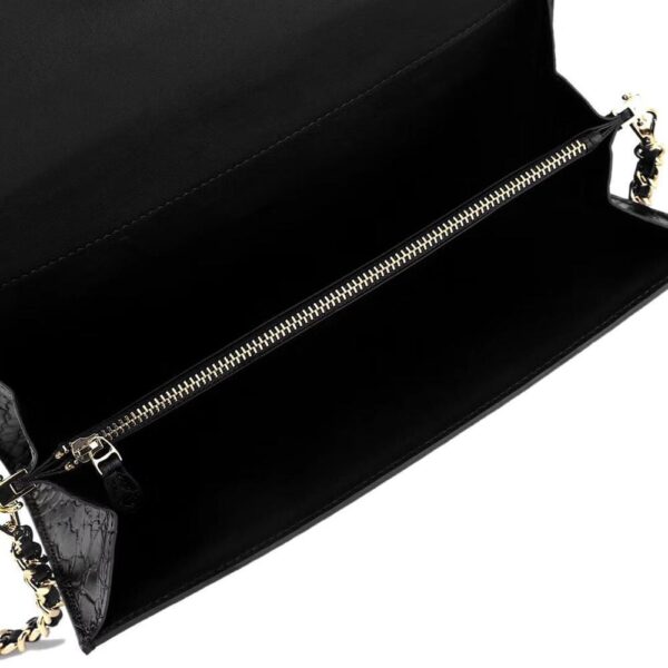 Women's Crocodile Leather  Pouches Chain Pouchette Clutch Bags  Black - Image 9