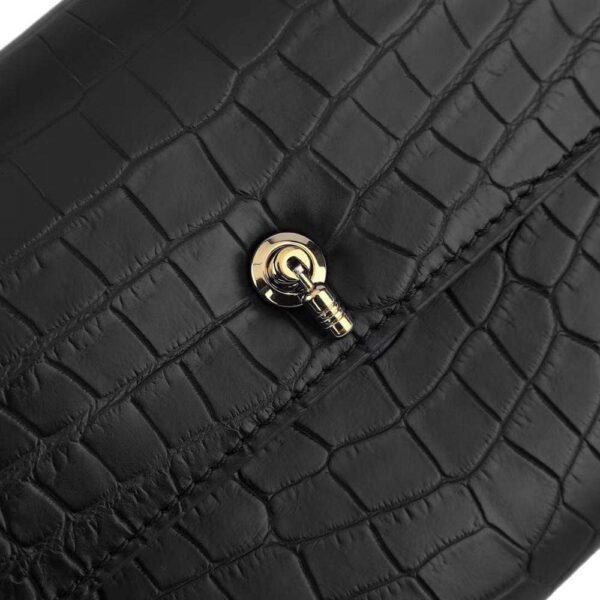 Women's Crocodile Leather  Pouches Chain Pouchette Clutch Bags  Black - Image 7