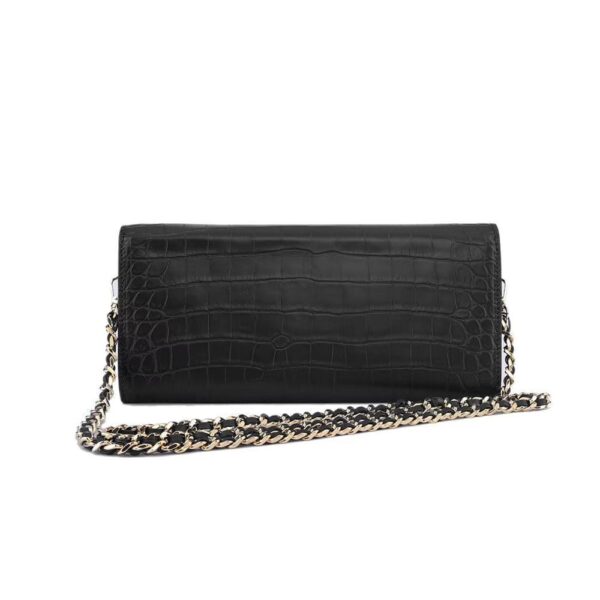 Women's Crocodile Leather  Pouches Chain Pouchette Clutch Bags  Black - Image 2