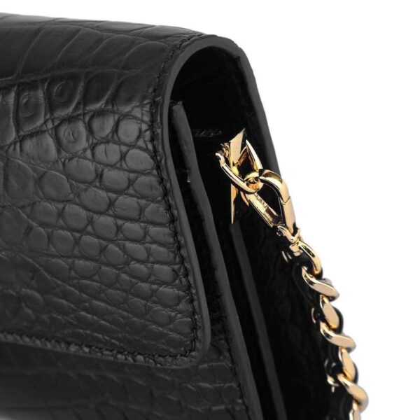 Women's Crocodile Leather  Pouches Chain Pouchette Clutch Bags  Black - Image 8