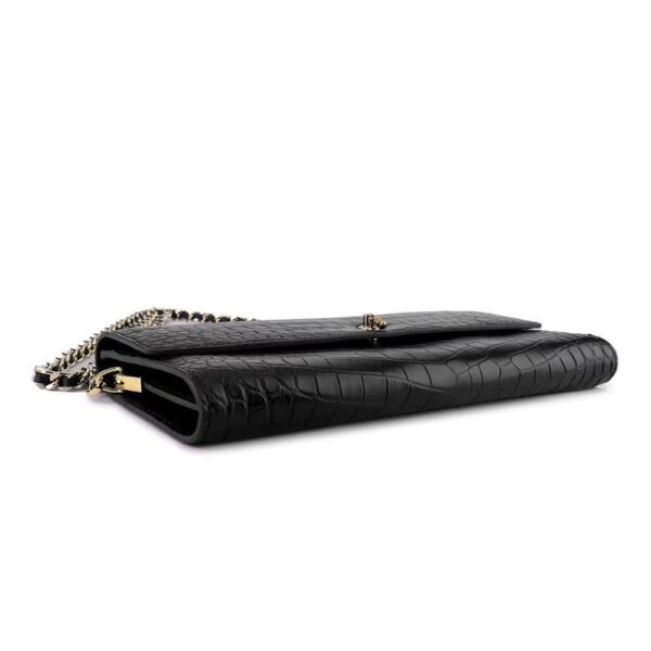 Women's Crocodile Leather  Pouches Chain Pouchette Clutch Bags  Black - Image 5