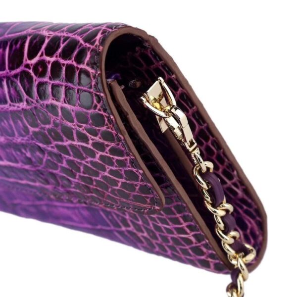 Women's Crocodile Leather  Pouches Chain Pouchette Clutch Bags  Purple - Image 4