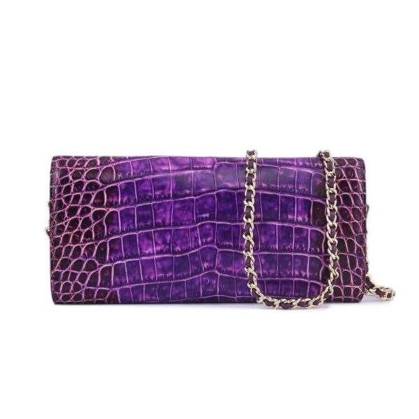 Women's Crocodile Leather  Pouches Chain Pouchette Clutch Bags  Purple - Image 5