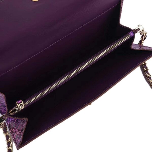 Women's Crocodile Leather  Pouches Chain Pouchette Clutch Bags  Purple - Image 9