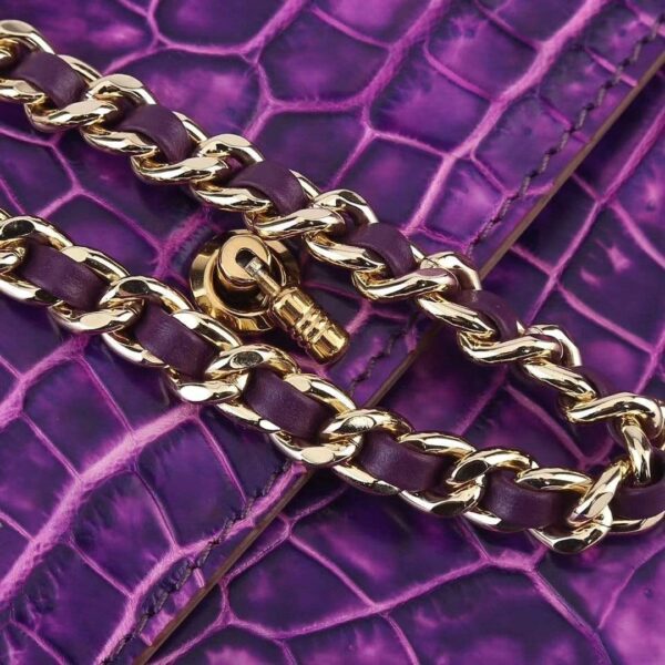 Women's Crocodile Leather  Pouches Chain Pouchette Clutch Bags  Purple - Image 7