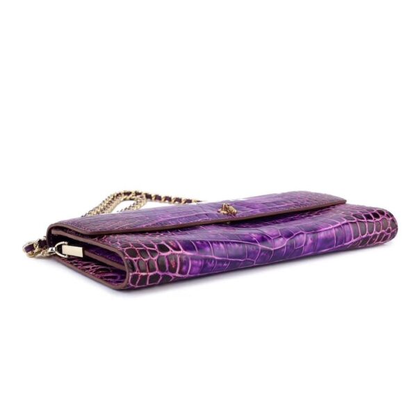 Women's Crocodile Leather  Pouches Chain Pouchette Clutch Bags  Purple - Image 6