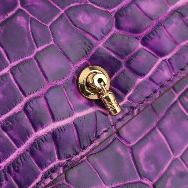 Women's Crocodile Leather  Pouches Chain Pouchette Clutch Bags  Purple - Image 8