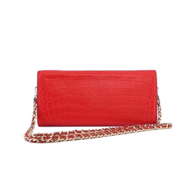 Women's Crocodile Leather  Pouches Chain Pouchette Clutch Bags Red - Image 2