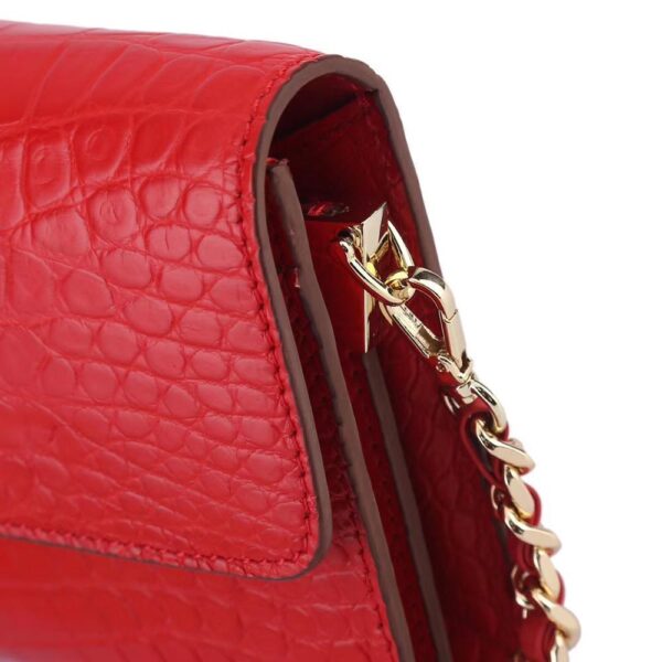 Women's Crocodile Leather  Pouches Chain Pouchette Clutch Bags Red - Image 7