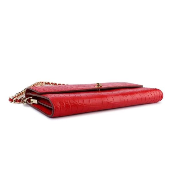 Women's Crocodile Leather  Pouches Chain Pouchette Clutch Bags Red - Image 5