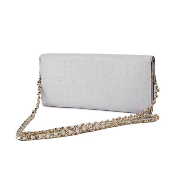 Women's Crocodile Leather  Pouches Chain Pouchette Clutch Bags White - Image 2