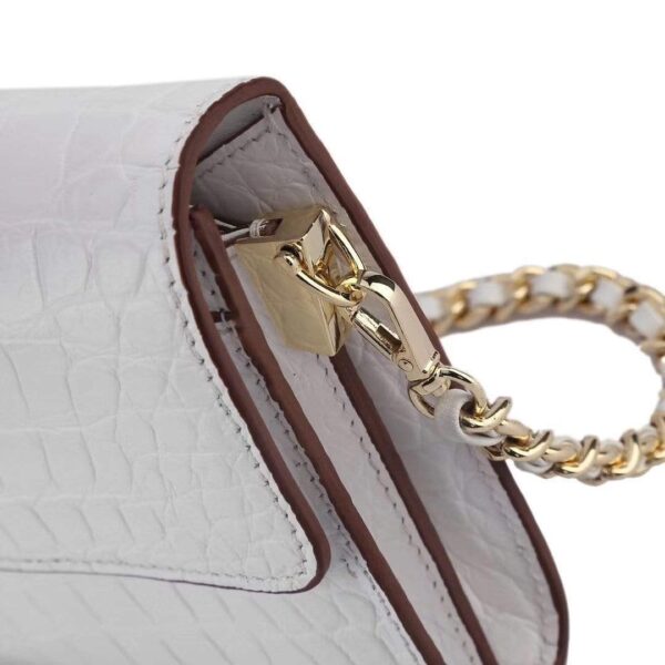 Women's Crocodile Leather  Pouches Chain Pouchette Clutch Bags White - Image 8