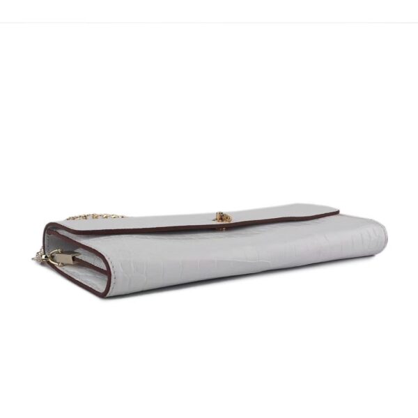 Women's Crocodile Leather  Pouches Chain Pouchette Clutch Bags White - Image 6