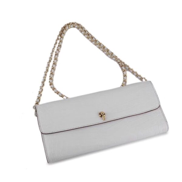 Women's Crocodile Leather  Pouches Chain Pouchette Clutch Bags White - Image 3