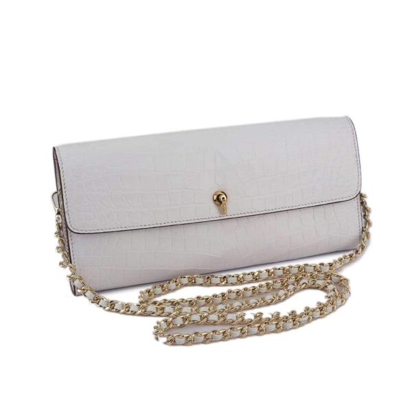 Women's Crocodile Leather  Pouches Chain Pouchette Clutch Bags White - Image 4