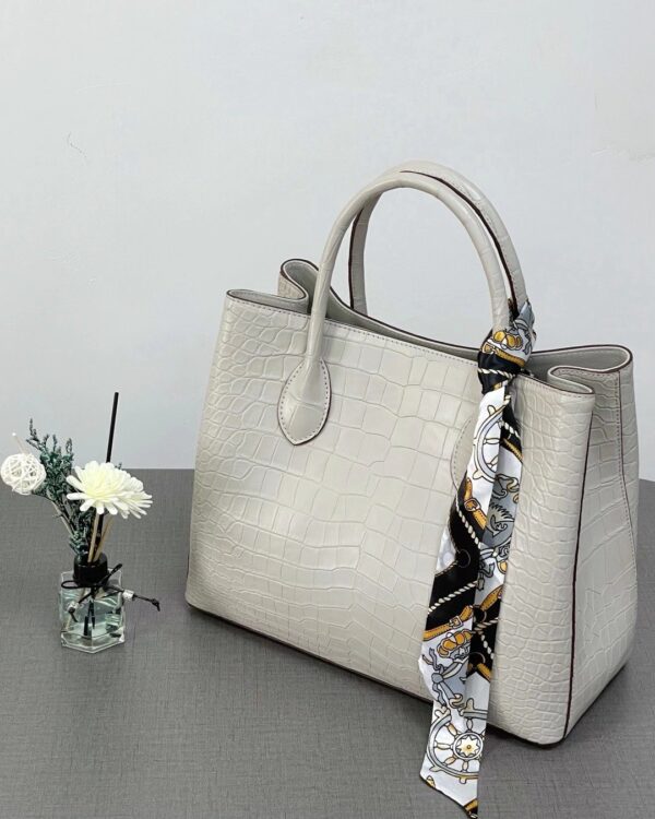 Women's Genuine Crocodile Leather Top Handle Shoulder Tote Purse Messenger Bags Cream 32cm - Image 2