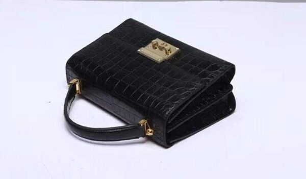 Women's Genuine Crocodile Leather Tote  Top Handle Bags Black - Image 5