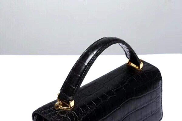 Women's Genuine Crocodile Leather Tote  Top Handle Bags Black - Image 7