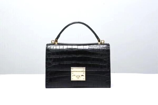 Women's Genuine Crocodile Leather Tote  Top Handle Bags Black