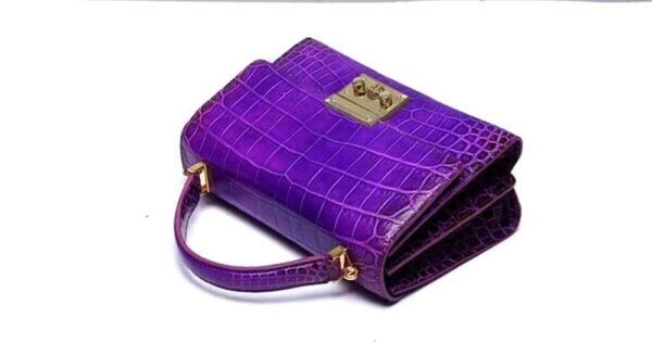 Women's Genuine Crocodile Leather Tote Top Handle Bags Purple - Image 4