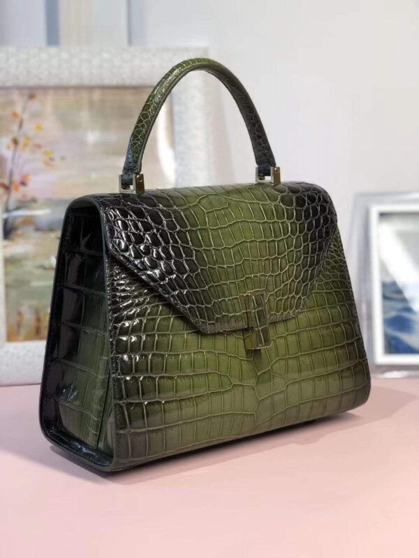 Women's High Shiny Crocodile Leather Top Handle Messenger Cross Body Bags Green - Image 2