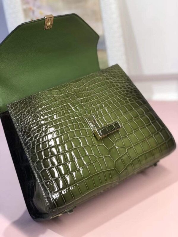 Women's High Shiny Crocodile Leather Top Handle Messenger Cross Body Bags Green - Image 5