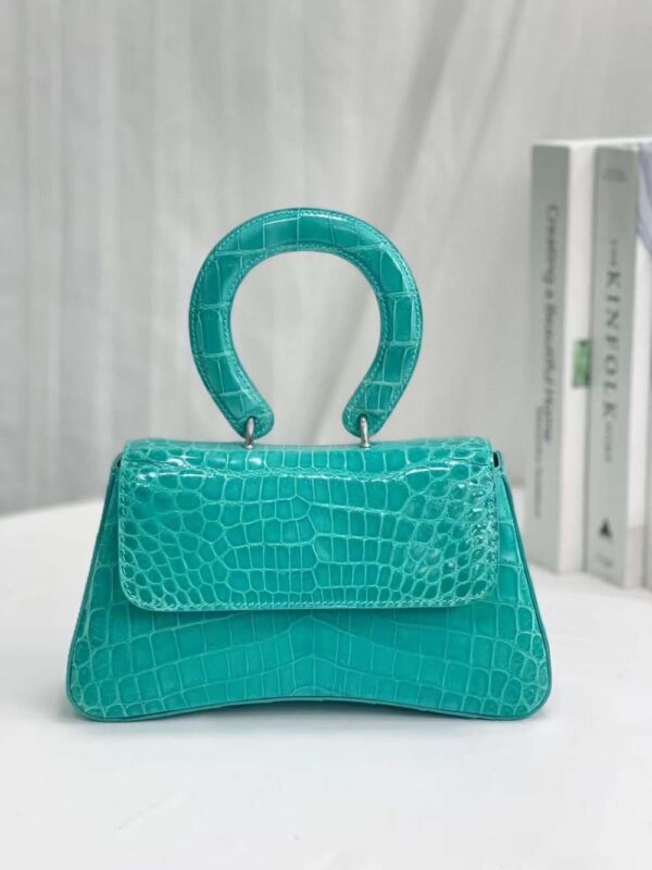 Women Shiny Crocodile Leather Cross Body Round Handle Bag Mini - Image 2