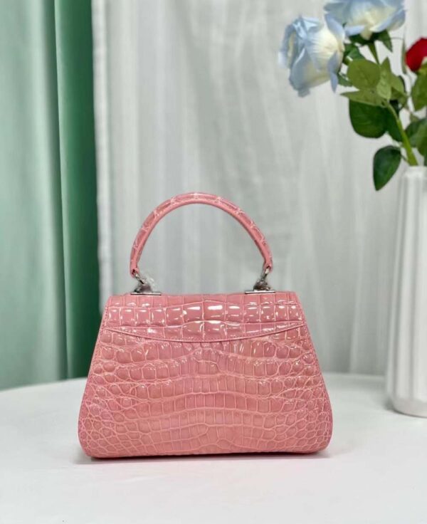 Women Shiny Crocodile Leather Cross Body Top  Handle Bag - Image 3