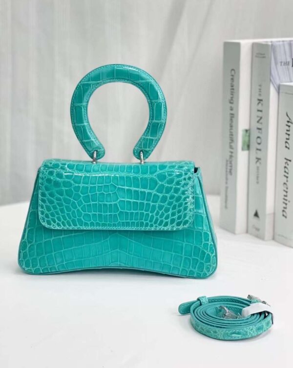 Women Shiny Crocodile Leather Cross Body Round Handle Bag Mini - Image 6