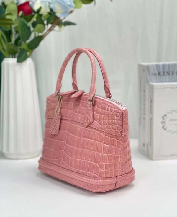 Women Shiny Crocodile Leather Top Handle Satchel Bag Rose Sakuras - Image 2