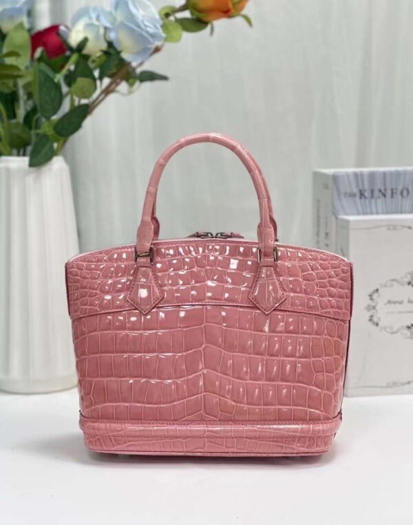 Women Shiny Crocodile Leather Top Handle Satchel Bag Rose Sakuras - Image 3