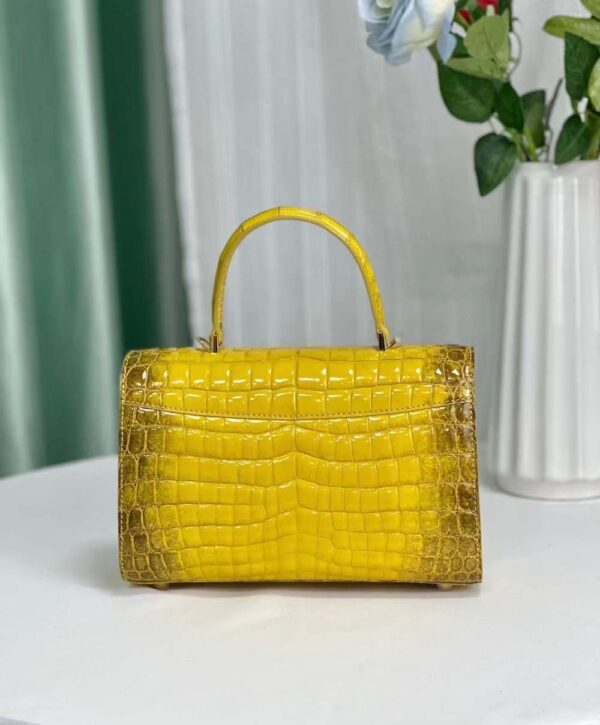 Women Shiny Himalaya Yellow Beaded Crocodile Leather Top Handle Satchel Bag - Image 3