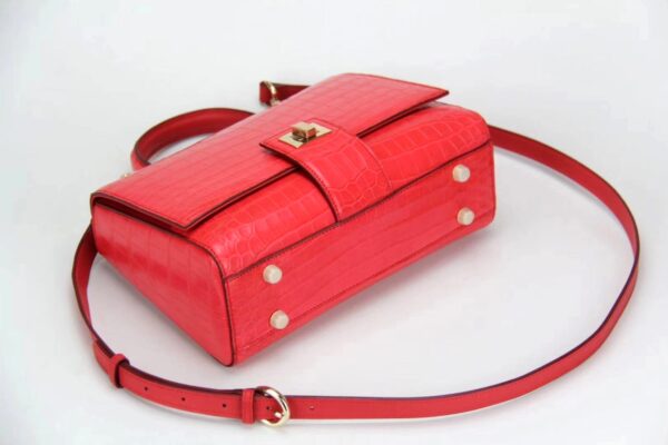 Womens Crocodile Leather Messenger Cross Body Top Handle Bags - Image 13