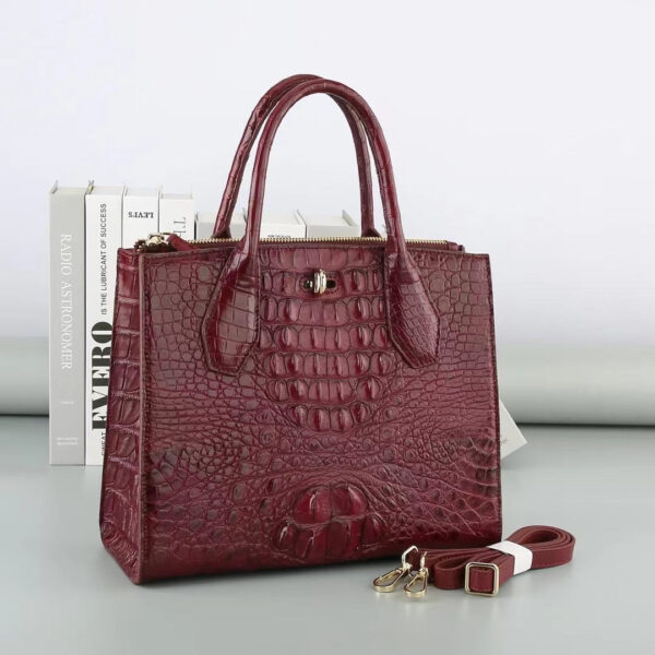 Womens Crocodile Leather Top Handle Cross Body Tote Bags - Image 7