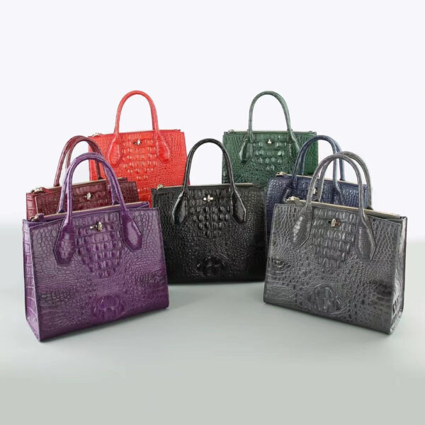 Womens Crocodile Leather Top Handle Cross Body Tote Bags - Image 2