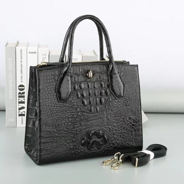 Womens Crocodile Leather Top Handle Cross Body Tote Bags - Image 8