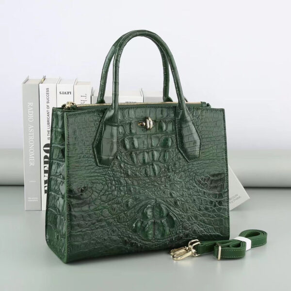 Womens Crocodile Leather Top Handle Cross Body Tote Bags - Image 3