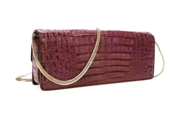 Womens Genuine Crocodile Leather Clutch With Chain Shoulder Strap For Women - Image 4