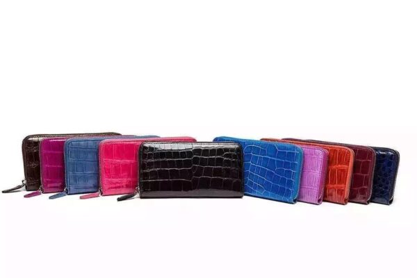 Womens Genuine Crocodile Leather Large Zip Around  Wallet For Women