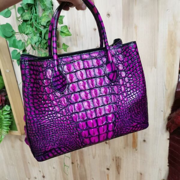 Womens  Genuine Crocodile Leather Tote Shoulder Bags Vintage Purple - Image 4