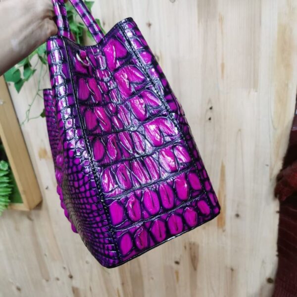 Womens  Genuine Crocodile Leather Tote Shoulder Bags Vintage Purple - Image 5