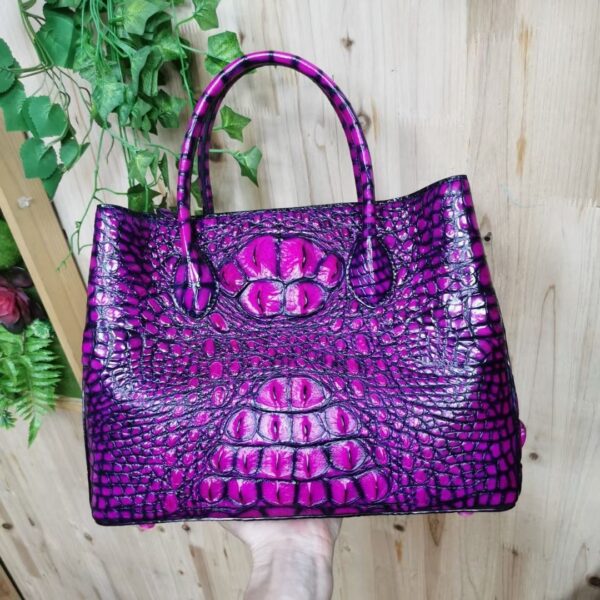 Womens  Genuine Crocodile Leather Tote Shoulder Bags Vintage Purple - Image 3